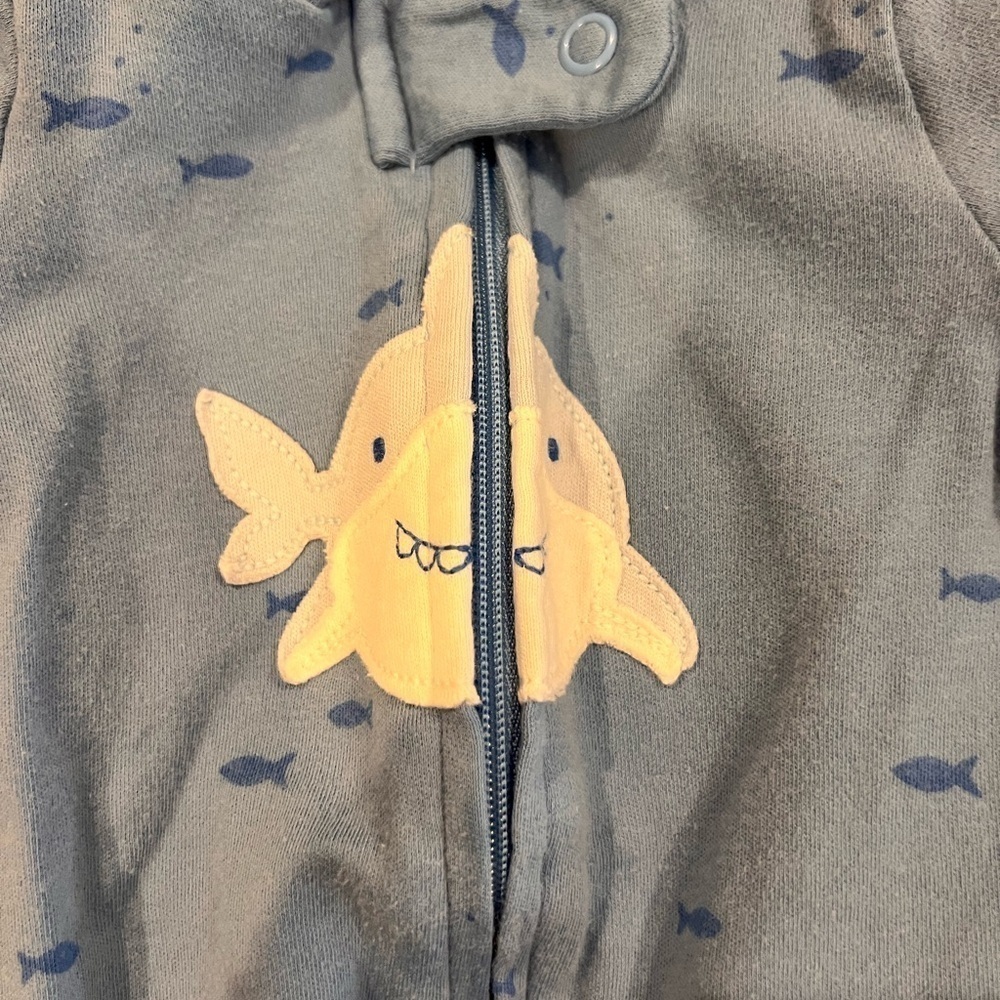 Carter's Blue Shark Footed Onesie size NB - Picture 2 of 7
